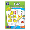 Bright green sticker coloring book cover with yellow ducks, numbers for tracing, and a yellow pencil illustration.
