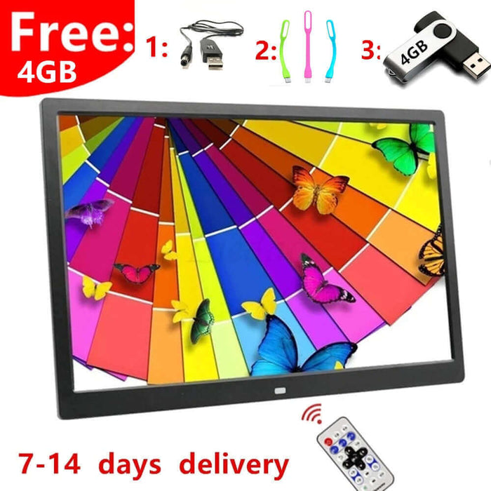 Good gift new 15 Inch LED Backlight HD 1280*800 Full Function Digital Photo Frame Electronic Album digitale Picture Music Video - black free 4GB