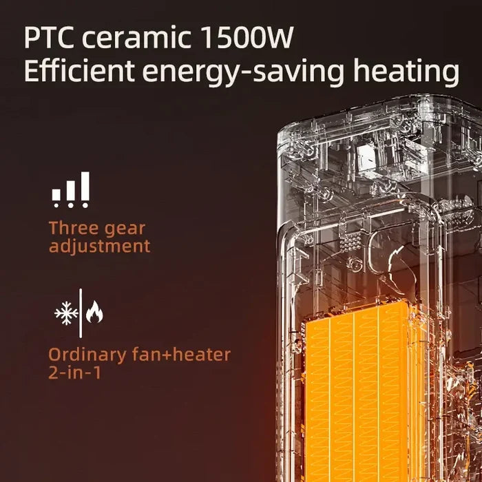 1500W Ceramic Tower Heater & Humidifier - 4-in-1 featuring PTC ceramic efficient energy-saving heating with three gear adjustment.