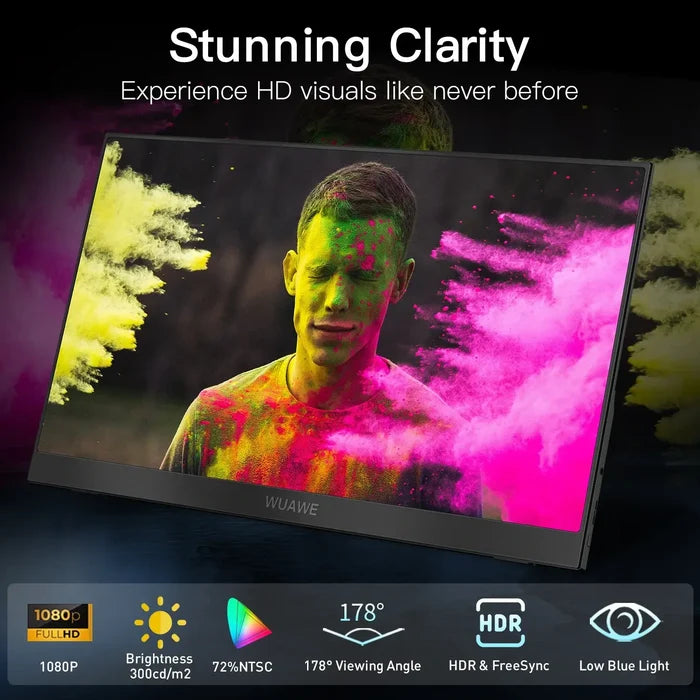 15.6 inch Portable Monitor for Laptop showcasing stunning HD clarity with vibrant visuals and HDR support.