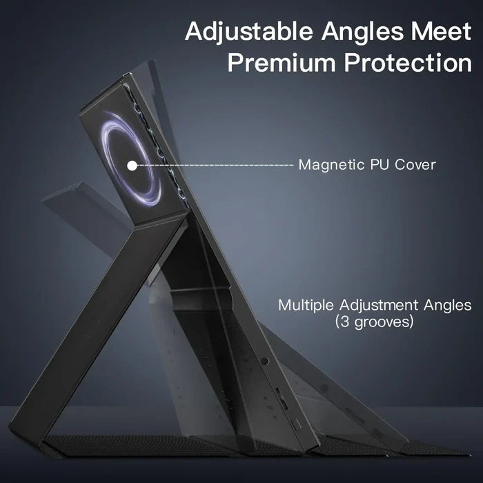 15.6 inch Portable Monitor for Laptop with adjustable angles and magnetic PU cover for premium protection.
