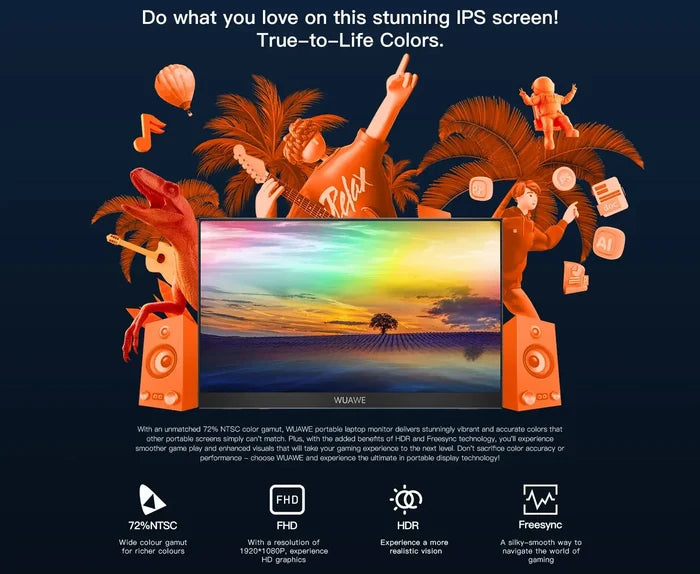 15.6 inch Portable Monitor for Laptop with vibrant colors and stunning IPS display, featuring HDR and FHD resolution.