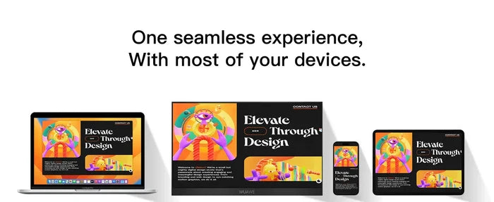 Connected devices displaying digital content, showcasing compatibility with a 15.6 inch Portable Monitor for Laptop.