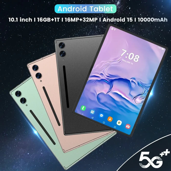 2025 New Android Tablet PC 10 inch with 10.1 inch display, 16GB+1T storage, 16MP+32MP cameras, Android 15, 10000mAh battery, 5G+ connectivity
