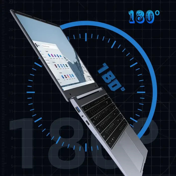 2025 Portable Gaming Laptop Notebook with Intel Core i9, 5000mAh battery, showing 180-degree screen rotation feature.