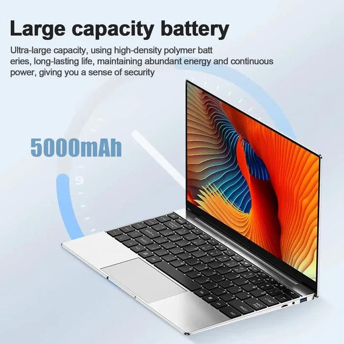 2025 Portable Gaming Laptop Notebook with 5000mAh battery showcasing vibrant display, ideal for gaming enthusiasts.