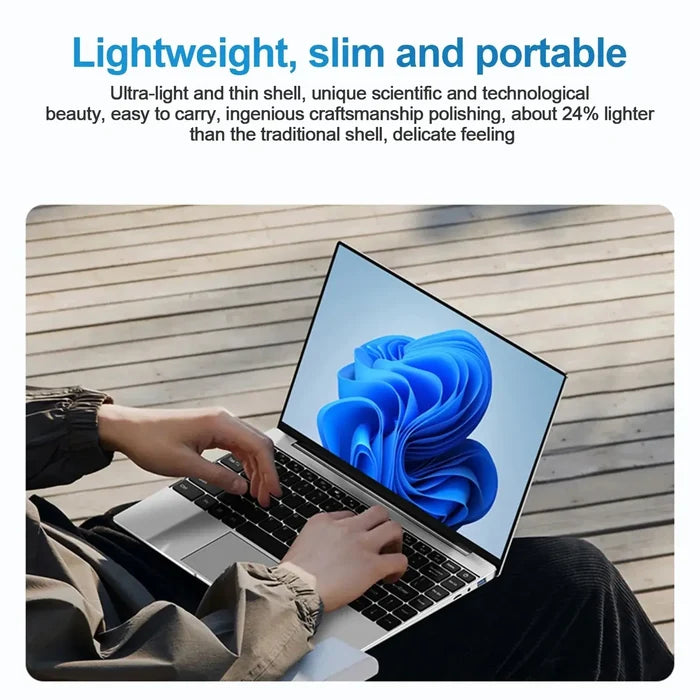 2025 Portable Gaming Laptop Notebook being used outdoors, showcasing lightweight design and portability.