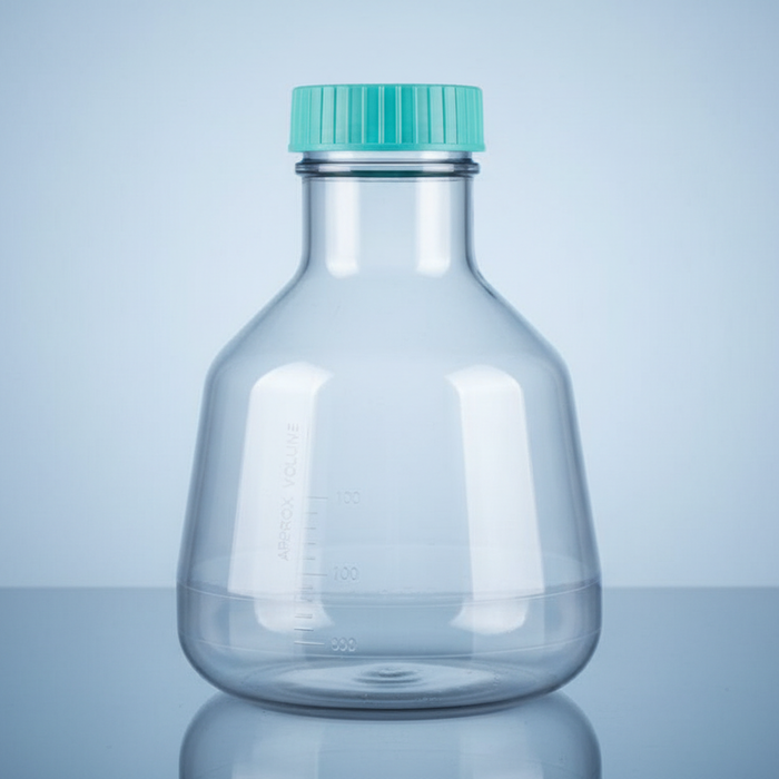 NEST High Efficiency Erlenmeyer Flask — close-up showing teal screw cap and neck detail