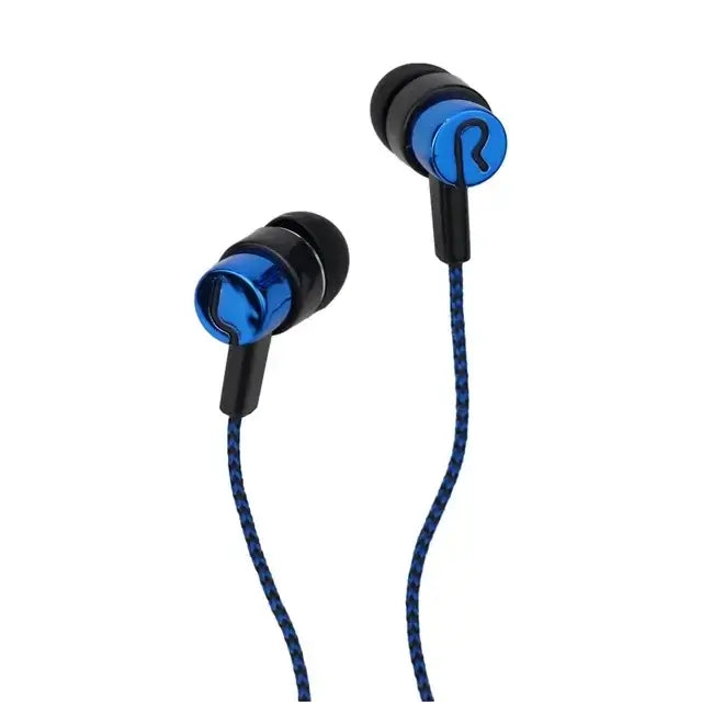 3.5mm In-Ear Wired Headphone 2 Basic Box Bass Stereo Earbuds with blue and black braided cable design