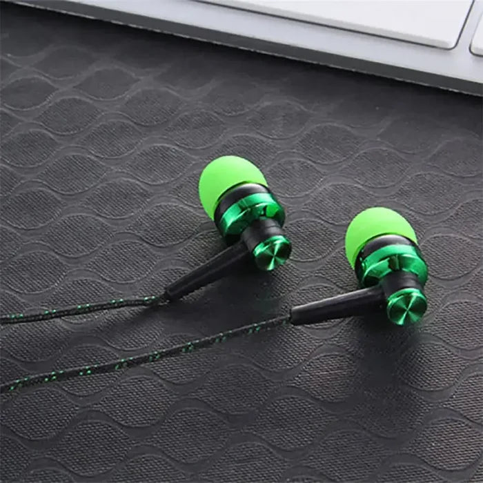 3.5mm Wired In-ear Stereo Bass Earphone Nylon Weave Cable with active noise-cancellation and green design