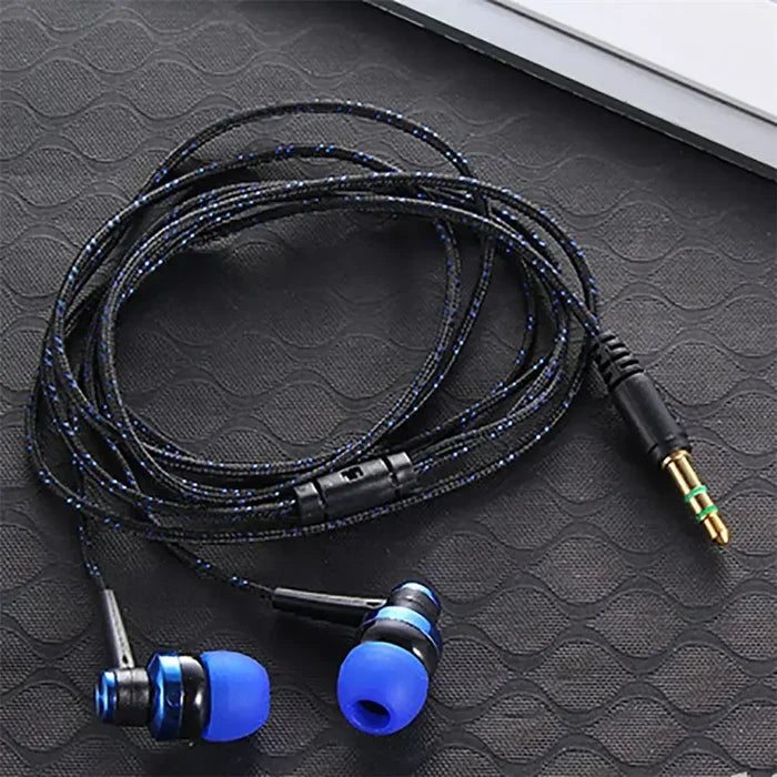 3.5mm Wired In-ear Stereo Bass Earphone Nylon Weave Cable with noise-cancellation and control button for mobile and HiFi use
