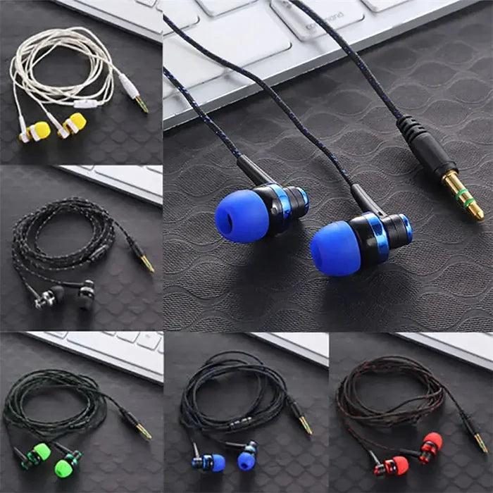 3.5mm Wired In-ear Stereo Bass Earphone Nylon Weave Cable in various colors