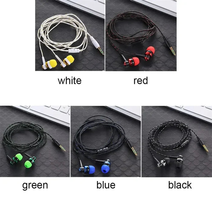 3.5mm Wired In-ear Stereo Bass Earphone Nylon Weave Cable in various colors