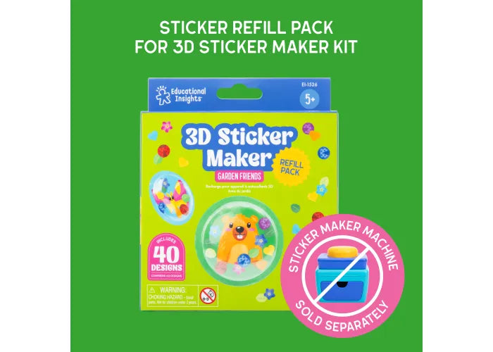 Yellow and blue refill pack box with hamster sticker art. A pink circular icon says machine sold separately.