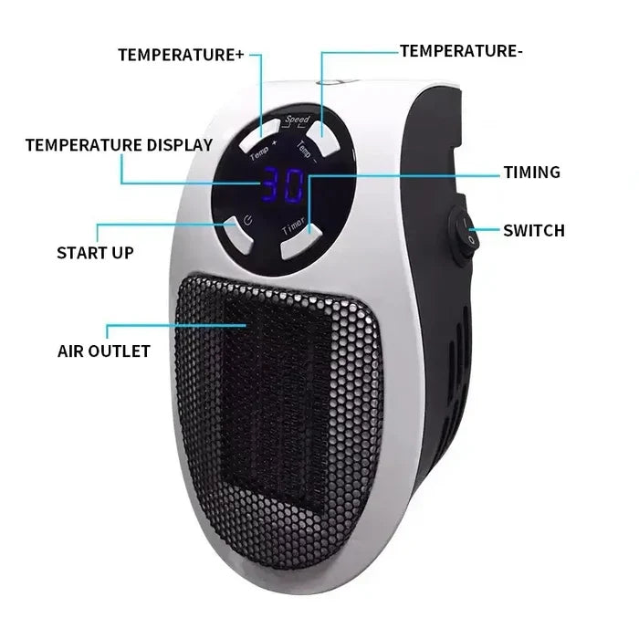 500W Fan Heater Mini Electric Space Heater Portable with temperature display and controls, model MUG-16, CE certified by LZHZXY