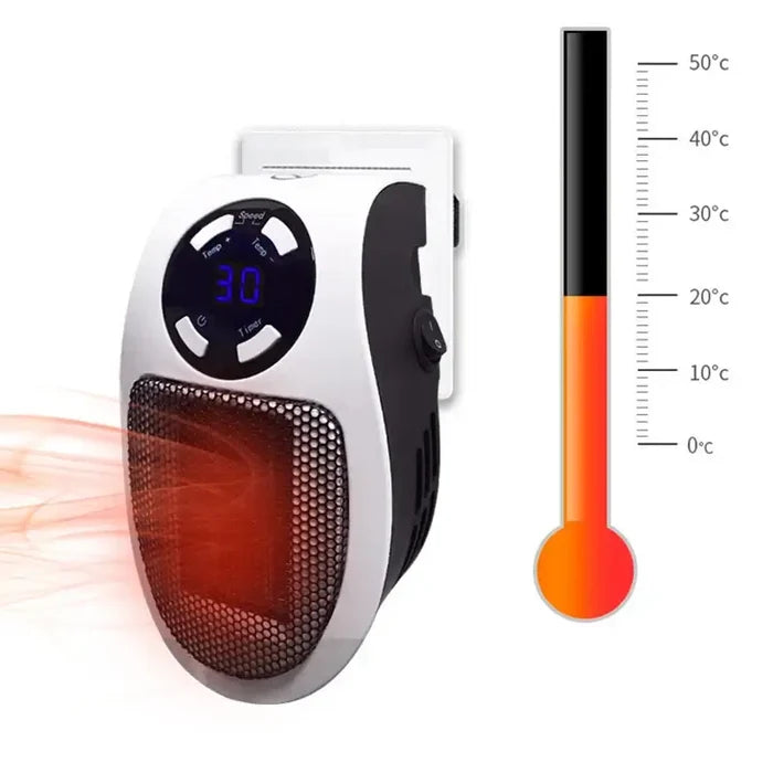 500W Fan Heater Mini Electric Space Heater with temperature gauge and heating element in action