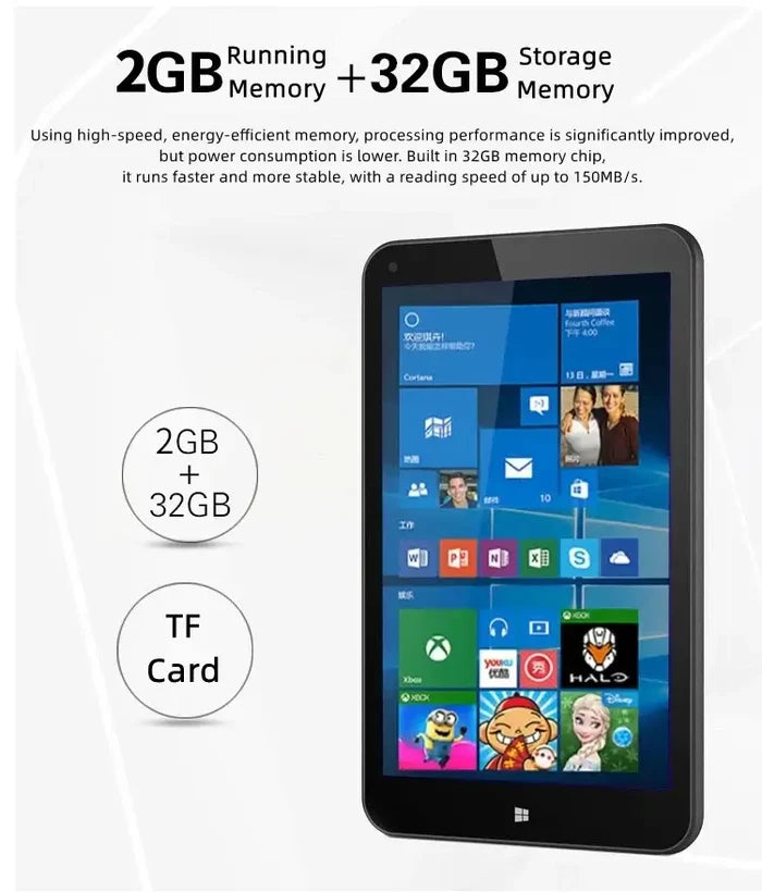 8 INCH AR1 Windows 10 Tablet 2GB RAM 32GB with touchscreen and apps displayed