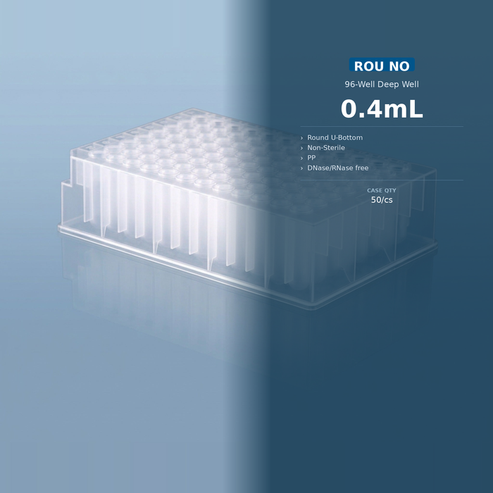 96-Well Deep Well Plates — 0.36mL to 1.0mL — 0.4mL Round U-Bottom (50/cs) / NS