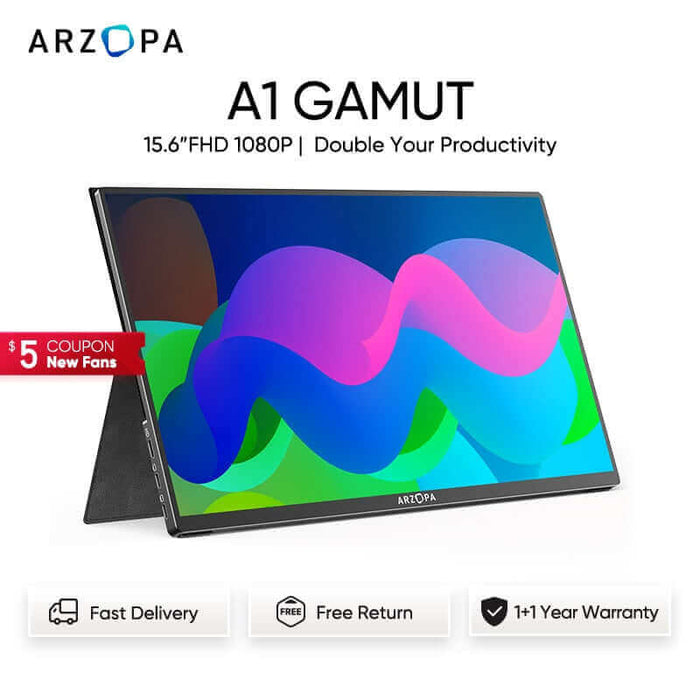 Arzopa 15.6 Ultra Slim Portable Monitor Display with Dual Speakers