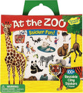 Green handled sticker tote featuring a giraffe, tiger, and various zoo animal stickers like a panda and zebra.