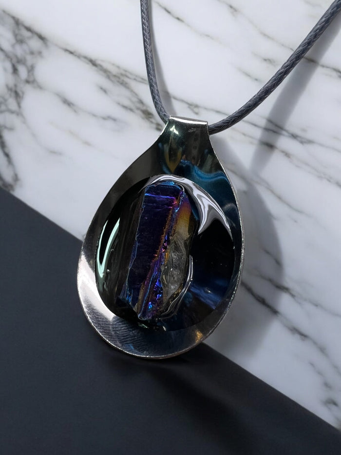 Aura Quartz Spoon Pendant With 18" Adjustable Cord