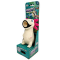 White axolotl toy with pink gills and large open mouth, displayed in its teal Hog Wild branded packaging.