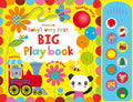 Bright yellow board book featuring a train and panda, with a blue side panel containing 10 colorful sound buttons.