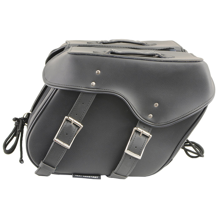 Black Zip-Off Large Double Strap PVC Throw Over Saddle Bag
