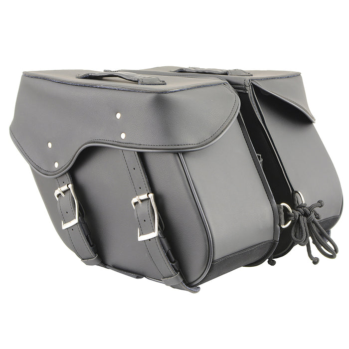 Black Zip-Off Large Double Strap PVC Throw Over Saddle Bag