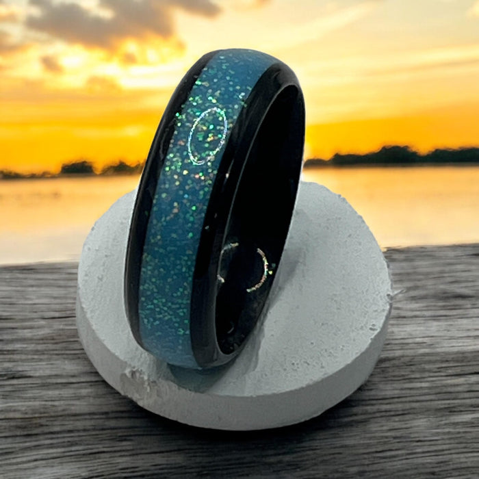 Blue Cotton Candy Stainless Steel Ring Comes in Black/Silver