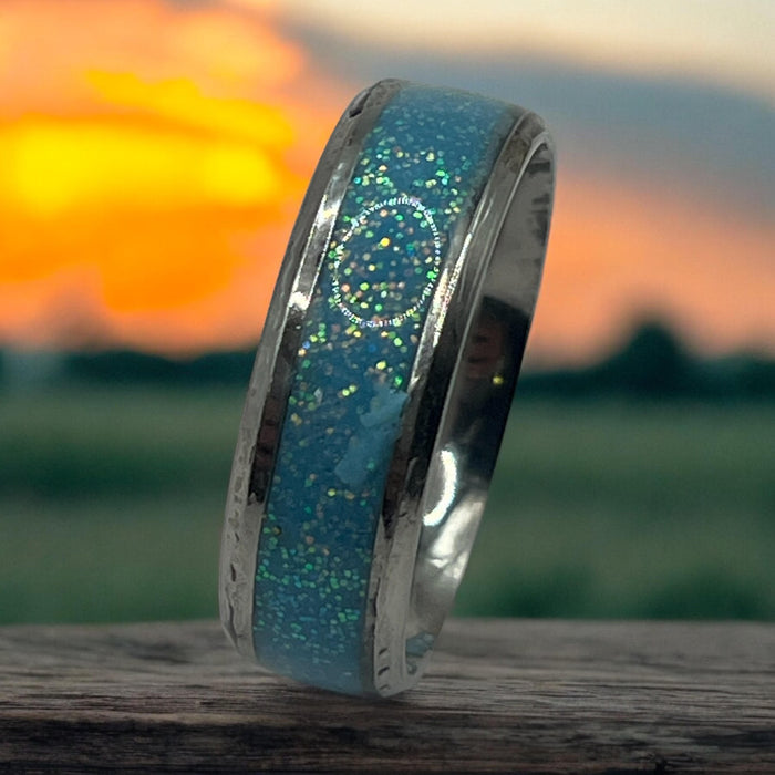 Blue Cotton Candy Stainless Steel Ring Comes in Black/Silver