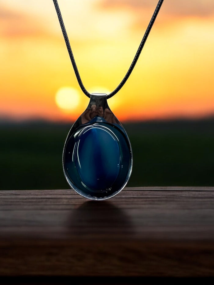 Blue Dyed Agate Spoon Pendant With 18" Adjustable Cord