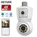 Bulb WiFi Camera Dual Screen Cam with 4K resolution, 6MP HD, iCSee app, Alexa compatible, Bluetooth, human detection, two-way audio.