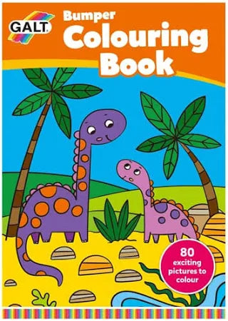 Vibrant cover featuring two purple long-necked dinosaurs, green palm trees, and a bright yellow ground under a blue sky.