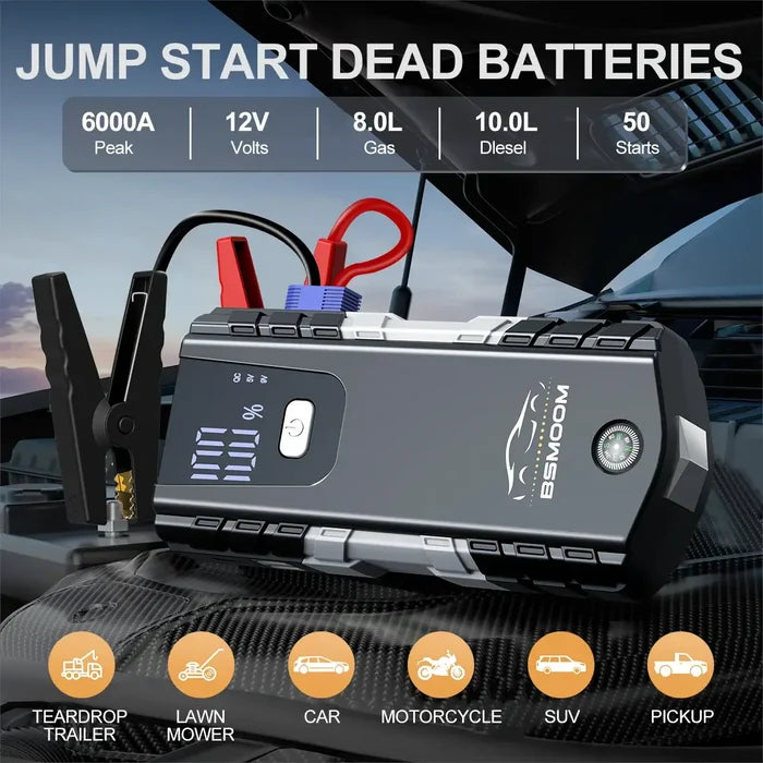 Car Jump Starter Automatic Battery Booster Charger with 6000A peak for cars, motorcycles, and more
