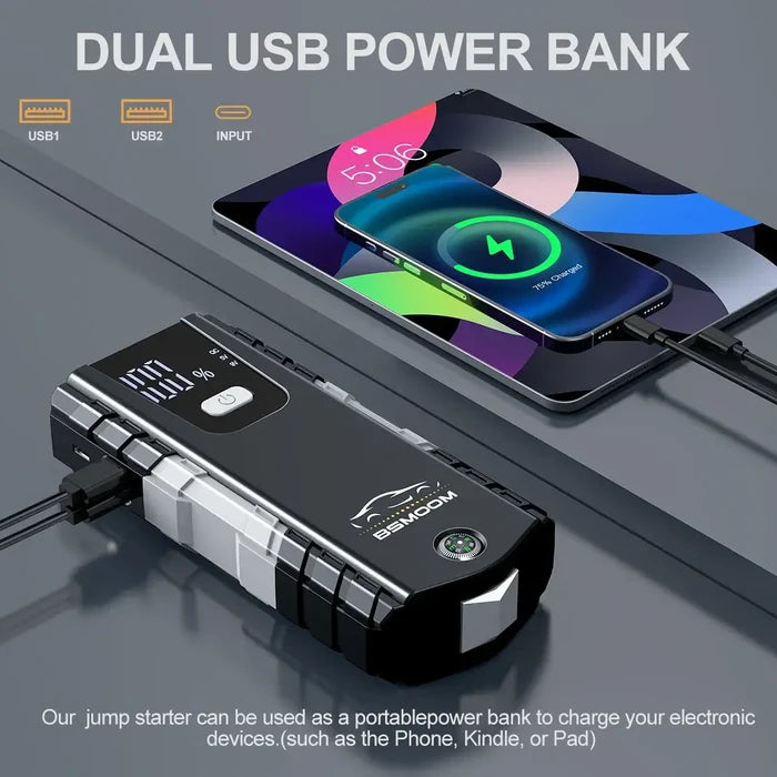 Car Jump Starter Automatic Battery Booster Charger with dual USB ports charging devices