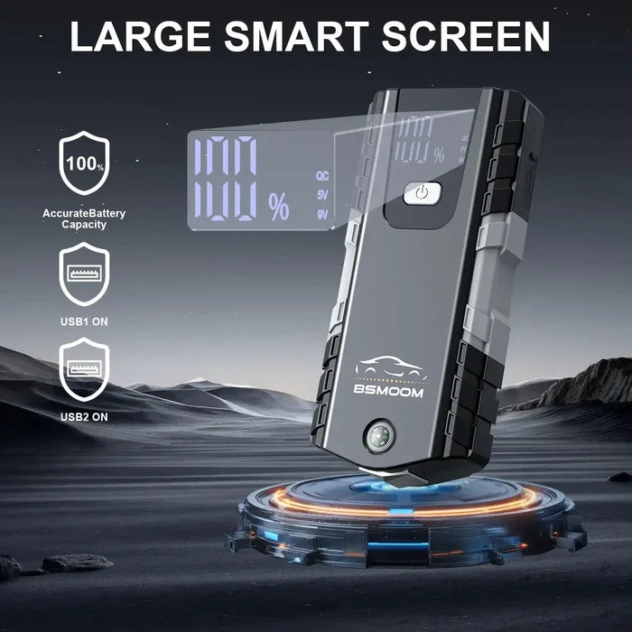 Car Jump Starter Automatic Battery Booster Charger with large smart screen display and accurate battery capacity