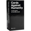 Black rectangular box with white text reading Cards Against Humanity: A party game for horrible people. UK edition.