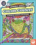 Color-by-number book cover featuring a mosaic-style frog on a branch, floral borders, and colored pencils.