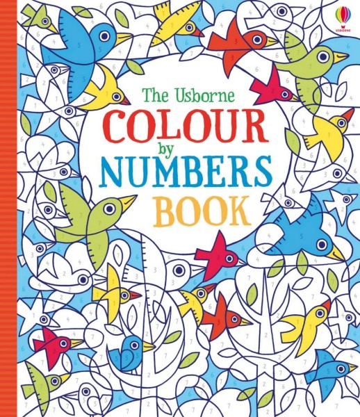 Illustrated book cover with numbered line art of birds and clouds, partially colored in vibrant primary tones.