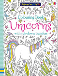 Usborne minis Unicorn coloring book cover with a rainbow-maned unicorn in a detailed black and white forest scene.