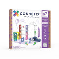 Packaging for the Connetix 47 Piece Magnetic Tiles Ball Run Launcher Pack with colorful tiles and clear tubes.