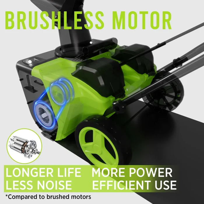 Cordless Snow Blower with Batteries & Charger Included featuring brushless motor for longer life and more efficient use