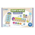 Educational toy box with wooden counting boards, colorful spheres, number tokens, and star-shaped wooden tongs.