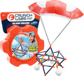 Crunch Labs Egg Drop Challenge kit featuring orange packaging, a parachute, and a blue and red geometric lander structure.