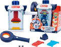 Crunch Labs Crunchinator toy with clear crushing chamber, red screw mechanism, blue wrench, and three colorful plates.