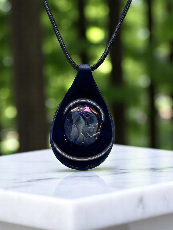 Dark Navy Teardrop-Shaped Pendant With Decorative Stone