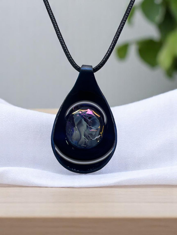 Dark Navy Teardrop-Shaped Pendant With Decorative Stone