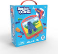 Blue toy box showing a toy power drill, colorful bolts, and an activity board with a green alligator and letter A.