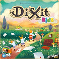 Colorful box showing rabbits tossing letters on a path through a whimsical green fairytale landscape with round houses.